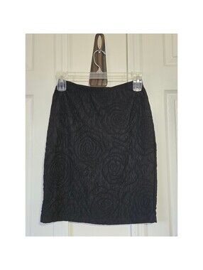 DStudio Petite Black Textured Rose Matelasse Pencil Skirt Elastic Waist Knee
